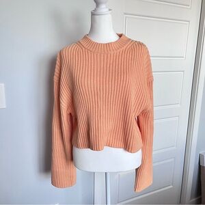 H&M Ribbed Knit Cropped Sweater in Orange/Coral